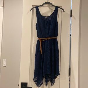 Navy Blue Lace Dress with Belt